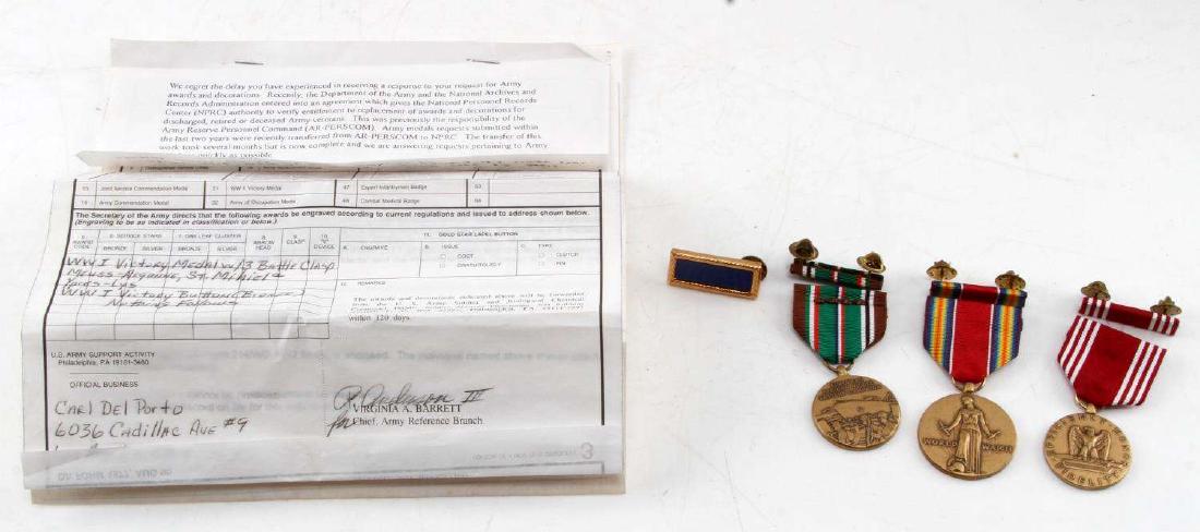 LOT OF 4 WWII AMERICAN MEDALS WITH RIBBONS: Lot includes American WWII Victory medal, WWII Good conduct medal, WWII European, African, Middle Eastern Campaign medal, and a US Army Presidential Unit Citation Ribbon Bar. Medals are in good condit