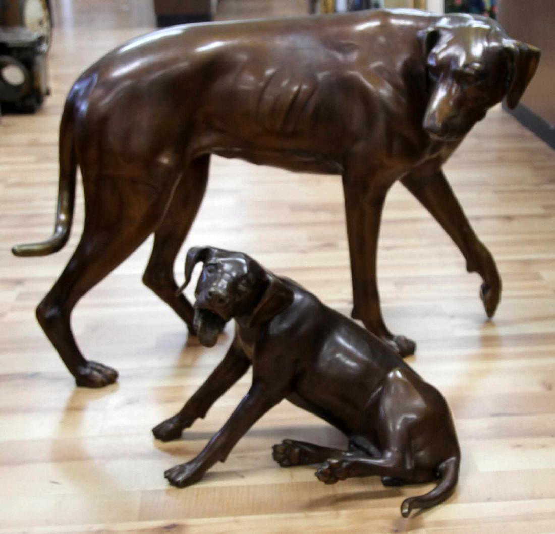 LARGE BRONZED CAST BRASS ENGLISH POINTER STATUES