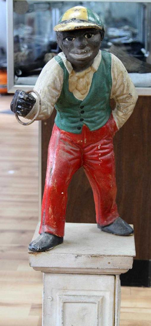 ANTIQUE BLACK AMERICANA LAWN JOCKEY HITCHING POST