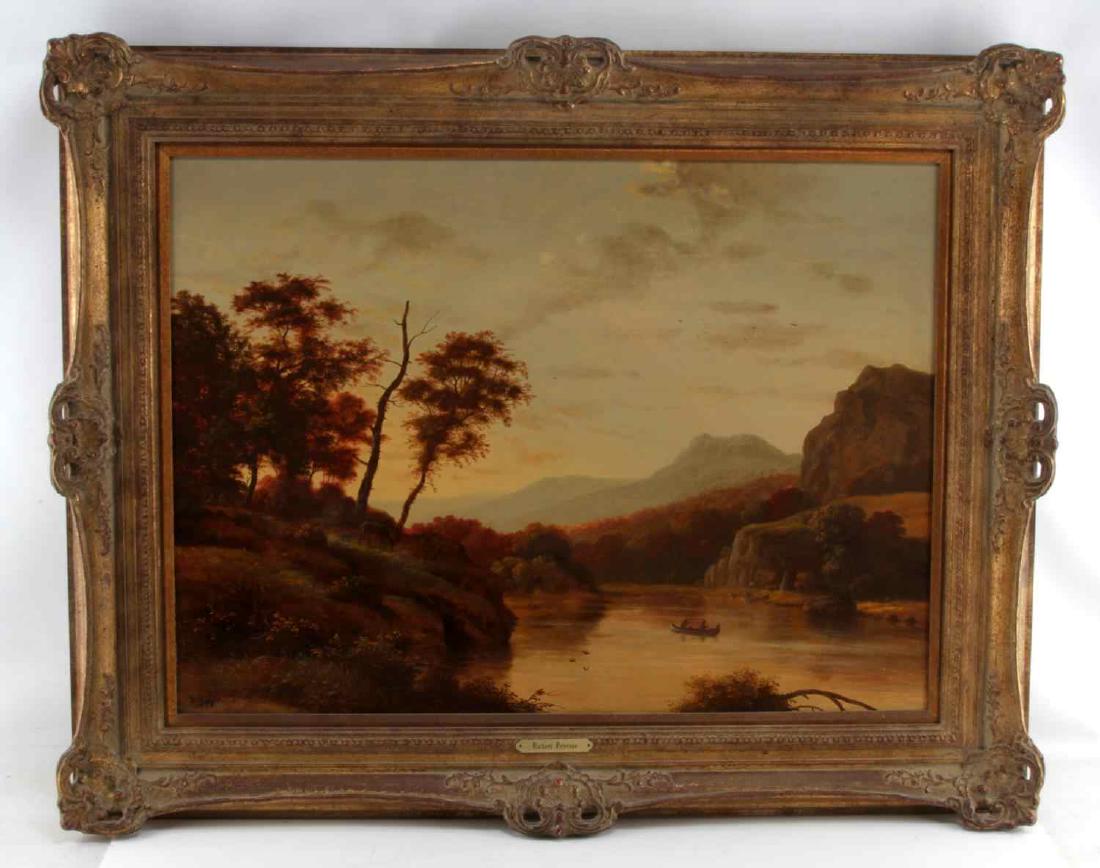LARGE RICHARD PETERSON LUMINISM SCHOOL PAINTING: Richard Peterson, Californian artist born in 1947, is considered a modern master of the Hudson River School and Luminism style landscape paintings of the 19th century. Oil on board, in very good condi