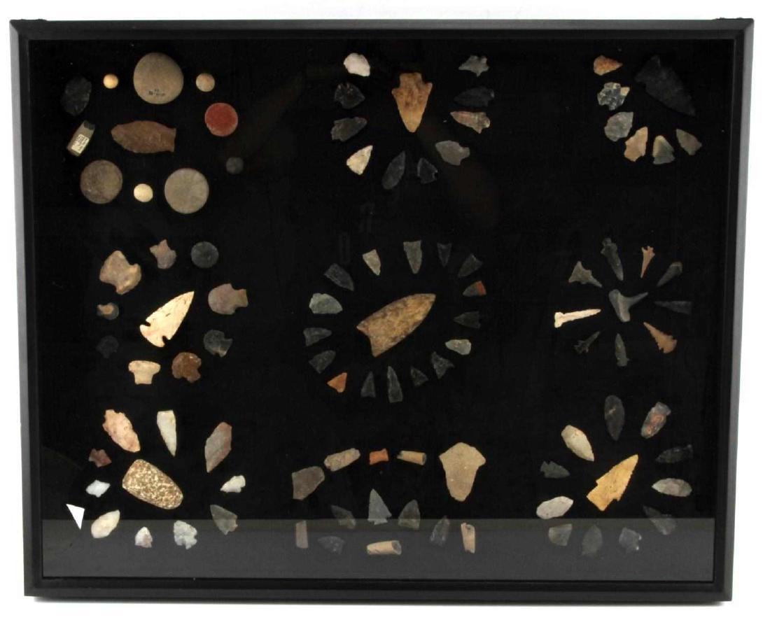 LOT OF 50 PALEO DOVETAIL POINT ARROWHEAD LOT: This large lot consists of over 50 dovetail and Clovis points from the archaic and Paleo periods. It also includes Native American game stones, pendants, and more. All items were found in the Midwest 