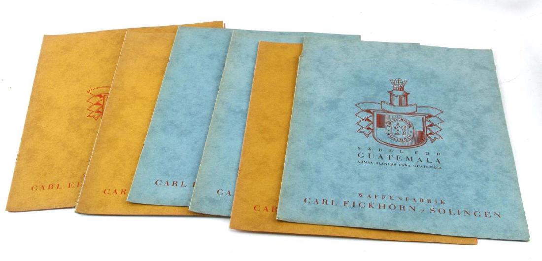WWII GERMAN CARL EICKHORN 1930S EXPORT CATALOGS: Eight original 1930s Carl Eickhorn export catalogs for individual countries (Cuba, El Salvador, Guatemala, the Netherlands, Norway, Peru, Romania, Sweden). The edged weapons catalogs are in near mint 