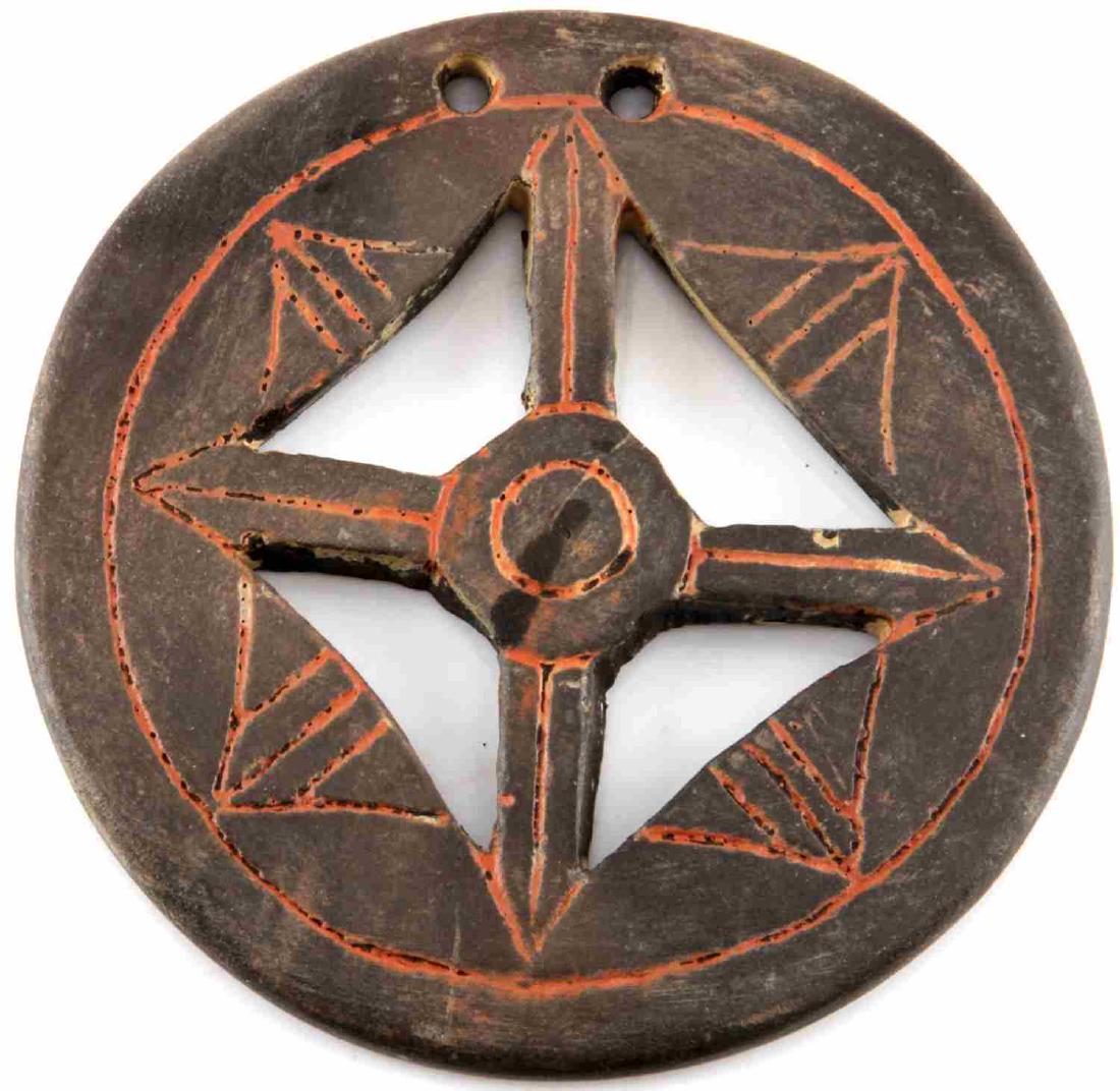 WOODLAND PERIOD GEOMETRIC & INCISED GORGET: From long time Tennessee collection, has removable glue residue from being affixed, measures 2.75 inches, unauthenticated sold as is. 21