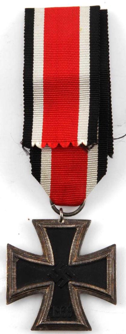GERMAN WWII THIRD REICH 800 IRON CROSS W RIBBON: Iron Cross 2nd class with unoriginal ribbon. Ring marked 800. Fully magnetizes however "sandwich" seam is not present. VG condition, unauthenticated sold as is.