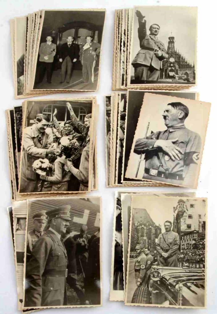 58 GERMAN WWII UKRAINIAN TAKEN PHOTOS OF HITLER: Each measures approx. 4 1/2" x 3 3/8". Yellowing present. VG condition. Unauthenticated, sold as is. This lot has a reserve.