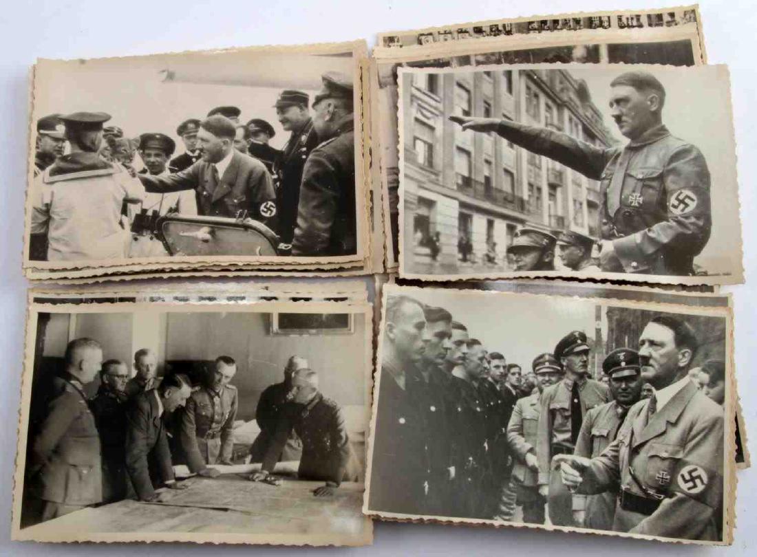 34 GERMAN WWII UKRAINIAN TAKEN PHOTOS OF HITLER: Each measures approx. 4 1/2" x 3 3/8". Yellowing present. VG condition. This lot has a reserve.