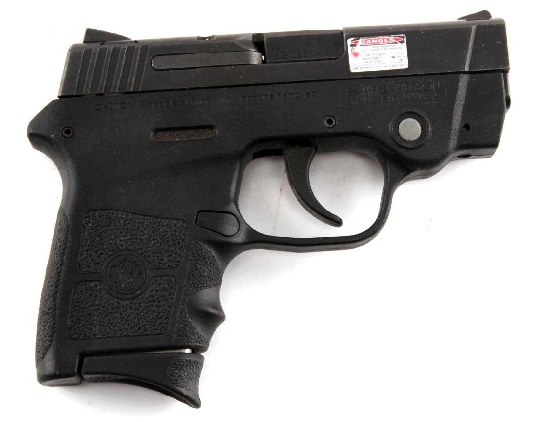 SMITH & WESSON BODYGUARD 380 SEMI AUTO PISTOL .380: Al black steel and polymer construction, clear markings, good clear bore, 2.25 inch barrel, comes with 3 extra mags, holster, and a lock. Good condition. Requires FFL for transfer. Caliber: .380 Seria