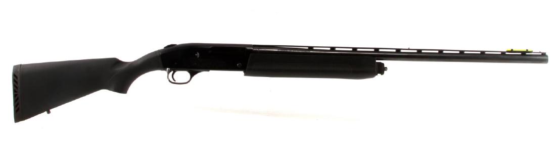 MOSSBERG MODEL 9200 SEMI AUTO SHOTGUN 12 GAUGE: All black steel and polymer construction, maker marked to left side receiver with scroll design, chambered for 2 3/4 or 3 inch shells, 28 inch accu-choke barrel with bright clean bore, neon and bead f