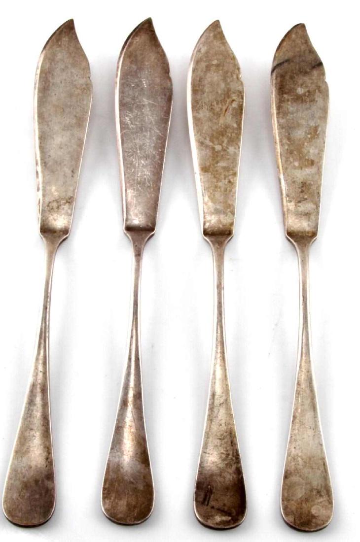GERMAN WWII DER DEUSCHE HOF SILVERWARE LOT OF 4: These knives are from Der Deusche Hof hotel in Nuremberg, Germany. It was a very popular NSDAP hotel and Hitler's personal favorite. Knives are stamped E. Hartmann 90 and Der Deutsche Hof. Very good c