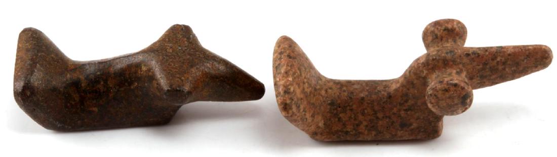 WOODLAND PERIOD POPEYE BIRD STONE LOT OF 2: From a longtime Missouri collection, both are holed, measuring approximately 4 inches.