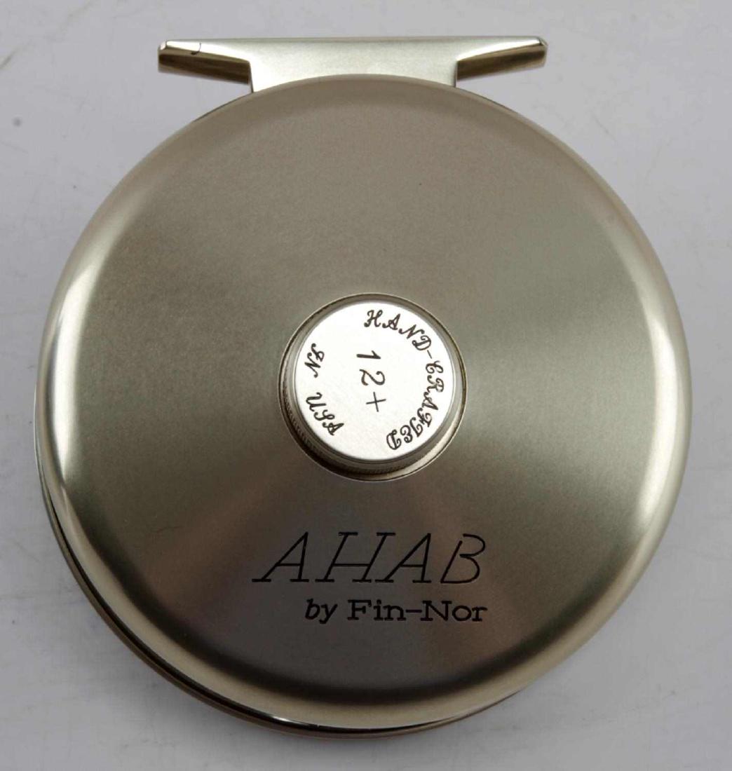 FIN NOR AHAB 12 SALTWATER FLY FISHING REEL: Fin-Nor AHAB saltwater fly fishing reel number 12+. Matte gold anodized finish, stainless ball bearings, and a cork disc drag and dial control knob. Comes in original Blue Ahab box marked for size #12