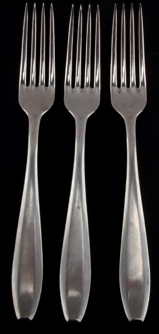 3 GERMAN WWII THIRD REICH WAFFEN SS MESS HALL FORK: 3 German WWII 'SS- Reich' marked mess hall forks. All handles marked for maker 'ORIGINAL OLYMPIA'. Also marked 'OXYDEX' and 'ROSTFREI'. Each measures 8 1/4" in length. Light water marks and tarnishing