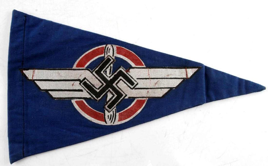 WWII GERMAN THIRD REICH DLV NSFK CAR CLOTH PENNANT: Nice coloring for age, machine sewn, does not fluoresce, measures 10 inches.f128