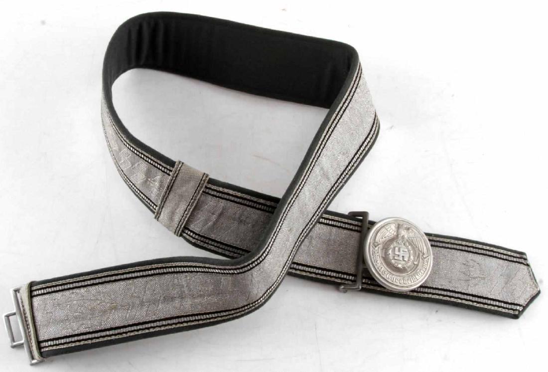 WWII GERMAN THIRD REICH SS BELT & BUCKLE: Forster stamped belt, RZM and SS stamped aluminum buckle reverse, belt measures 337 wears 34 inches.8
