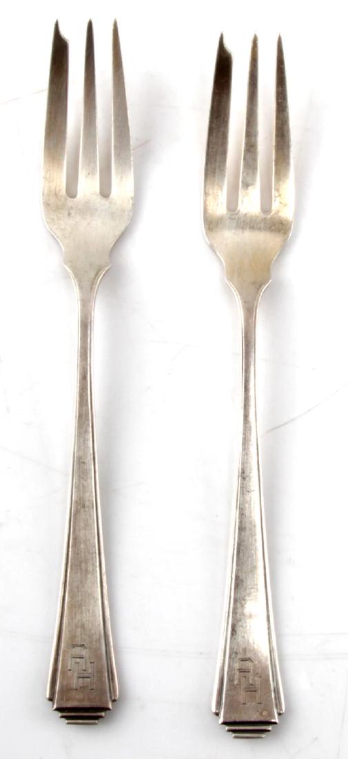 WWII HITLER THIRD REICH HALLMARK 800 SILVERWARE: WWII era Adolf Hitler Third Reich silverware set. Two forks measuring 6 inches. Marked with AH insignia. 800 silver. German hallmark. SV2.