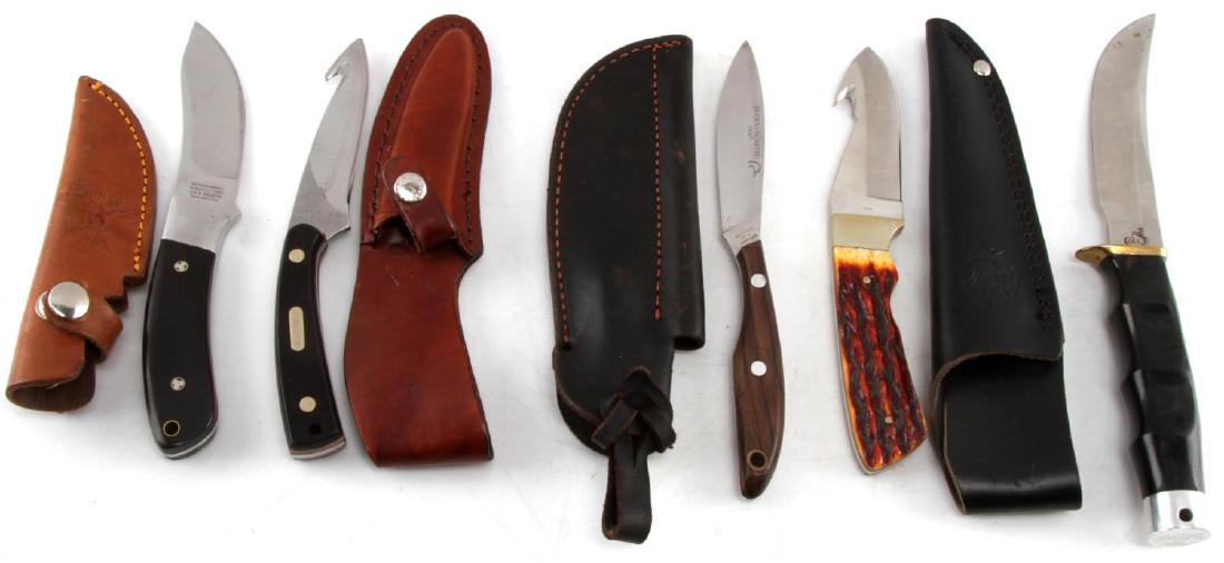 FIXED BLADE KNIFE LOT OF 5 DH RUSSEL SCHRADE MORE: Measuring 6 to 9 inches overall the Colt has no sheath all are very good.