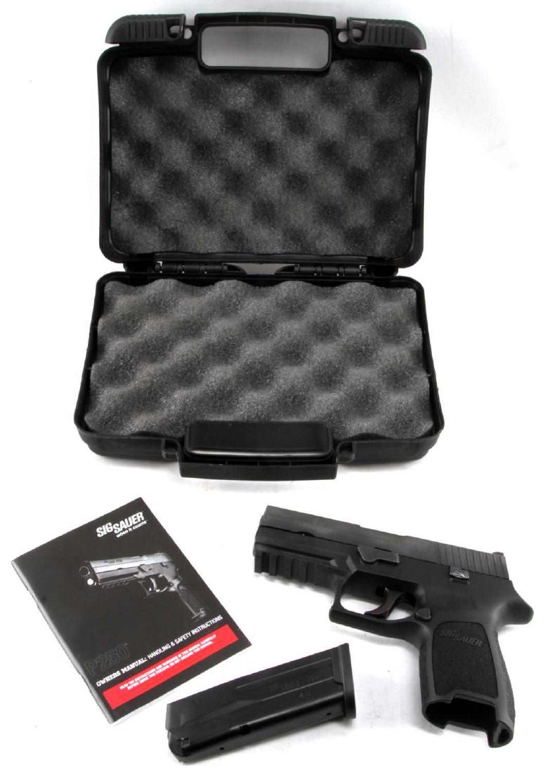 SIG SAUER COMPACT P250 45 PISTOL: Sig Sauer P250 Compact, .40 caliber pistol, #EAK071013. Excellent concealed carry pistol from the Sig Sauer. Barrel very clean and shiny with only minor wear. Excellent condition overall and includes 