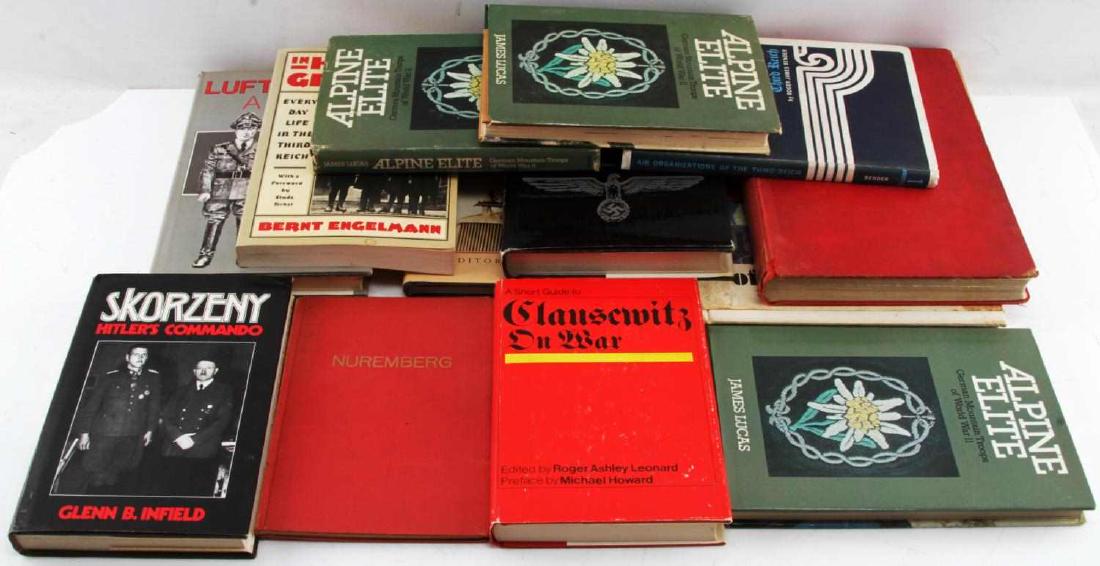 13 WWII GERMAN THIRD REICH TOPIC BOOK COLLECTION: Some duplication, good to very good condition a WWI Kaiser book has a damaged spine. Titles as photographed. G3