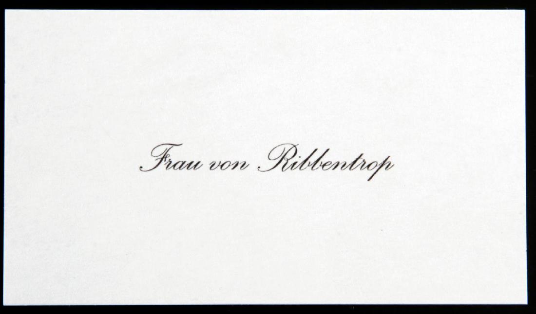 WWII GERMAN THIRD REICH RIBBENTROP CALLING CARD: Calling card reading 'Frau von Ribbentrop' in cursive. In very good condition. G3