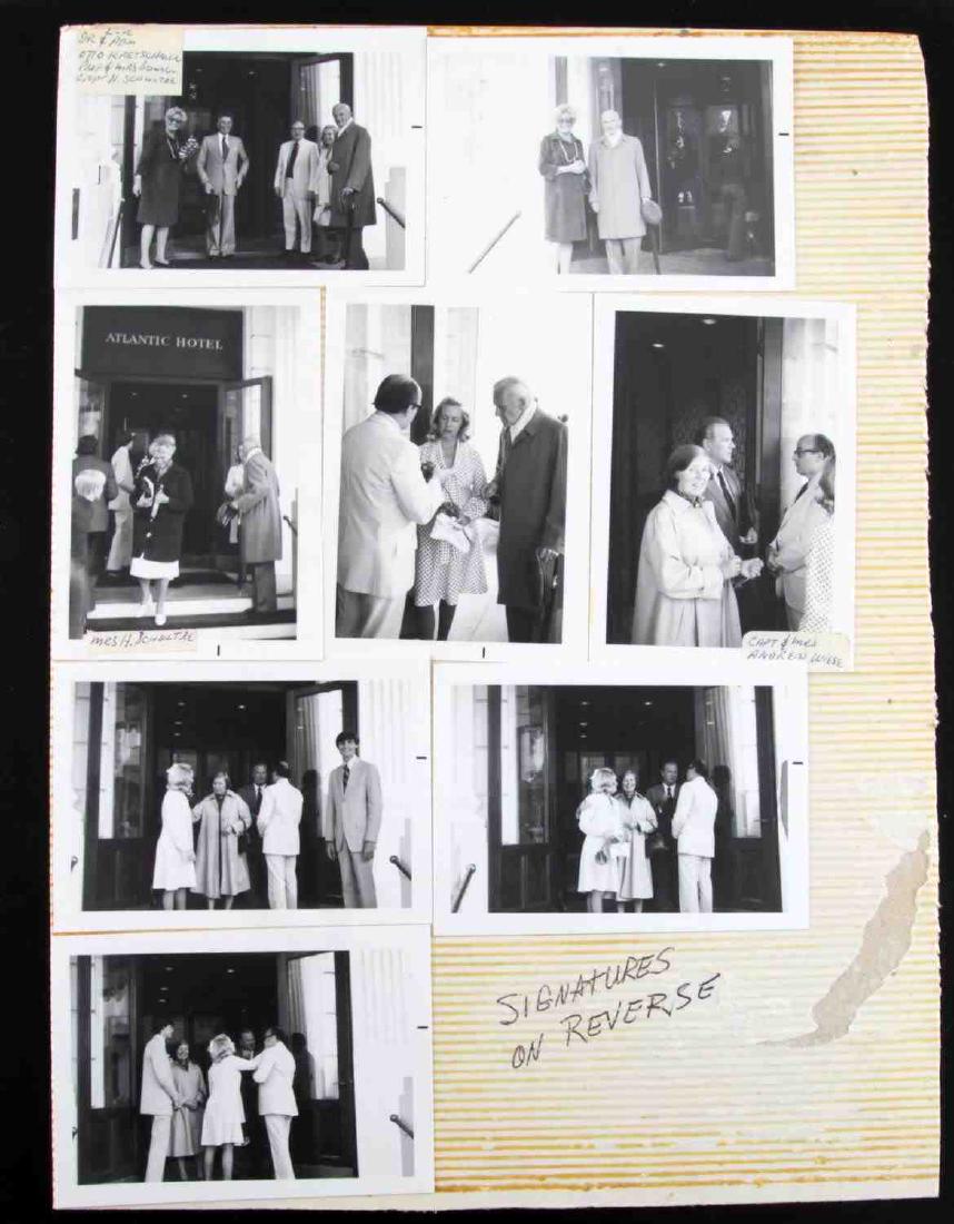 SIGNATURES AND PICTURES FROM KRIEGSMARINE OFFICERS: Menu from July 1977 in Hamburg with signatures of Kriegsmarine officers. Pictures from meeting as well. Signatories include Kurt Reitsch, Otto Kretschmer, Herbert Schultz, Karl Donitz, Andrew Wiese an