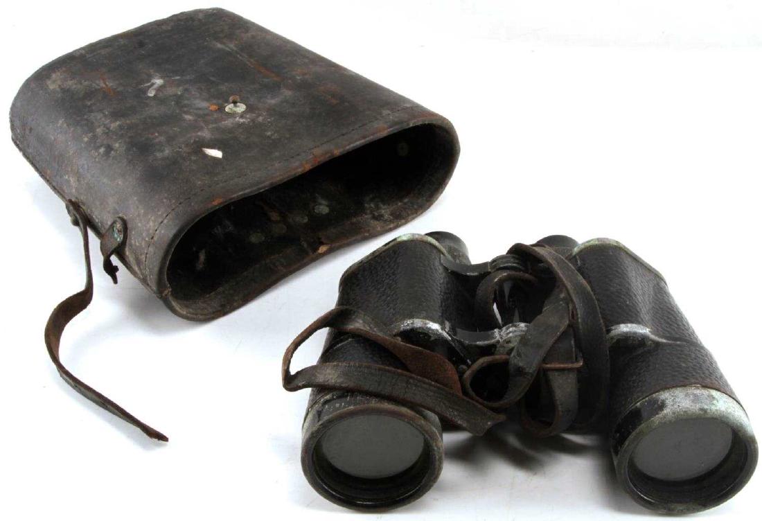 WWII GERMAN 3RD REICH CARL ZEISS FIELD BINOCULARS: Binoculars are 7x50 and marked Carl Zeiss on left side. They are in good condition and still have great optics. They include leather strap and case but no top. Corrosion, rust, paint loss, and minor a