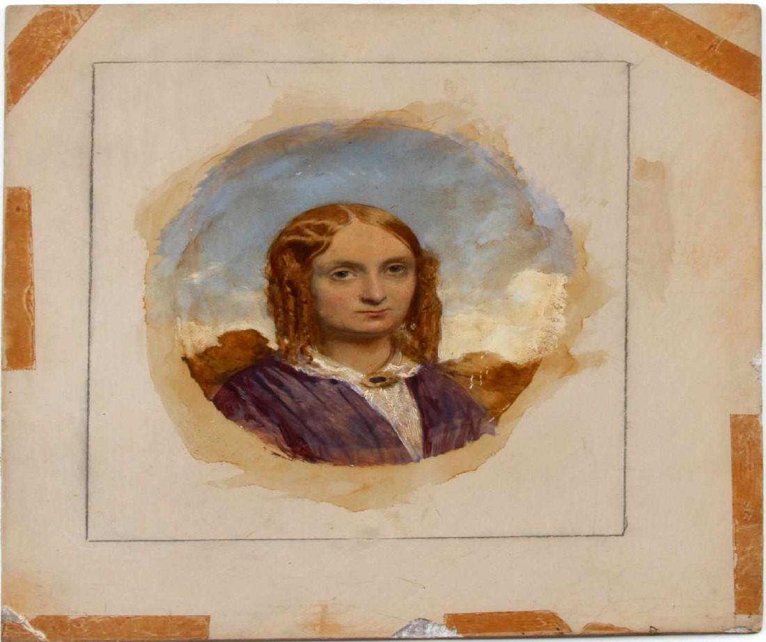 19TH CENTURY BRITISH OIL PORTRAIT C E CLIFFORD: Reverse reads" C.E. Clifford, Artist Colourman, 30 Picadilly. C.E.Clifford presided at 30 Piccadilly, London WC in 1848-1887. Well executed portrait of a woman with varnish overlay with a total measur