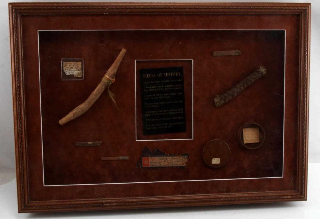 ANTIQUE AMERICANA HISTORY ARTIFACT LOT: This unique lot comes from the Charles Snyder collection and features many 1 of a kind historical items including: wood taken from the hangman's scaffold of the trap door of John Brown's gallows, A pi