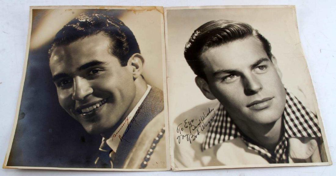 EARLY RICARDO MONTALBAN & ROBERT WAGNER AUTOGRAPH: On 14 by 11 inch photographs early autographs of TV and Film figures. Deemed authentic