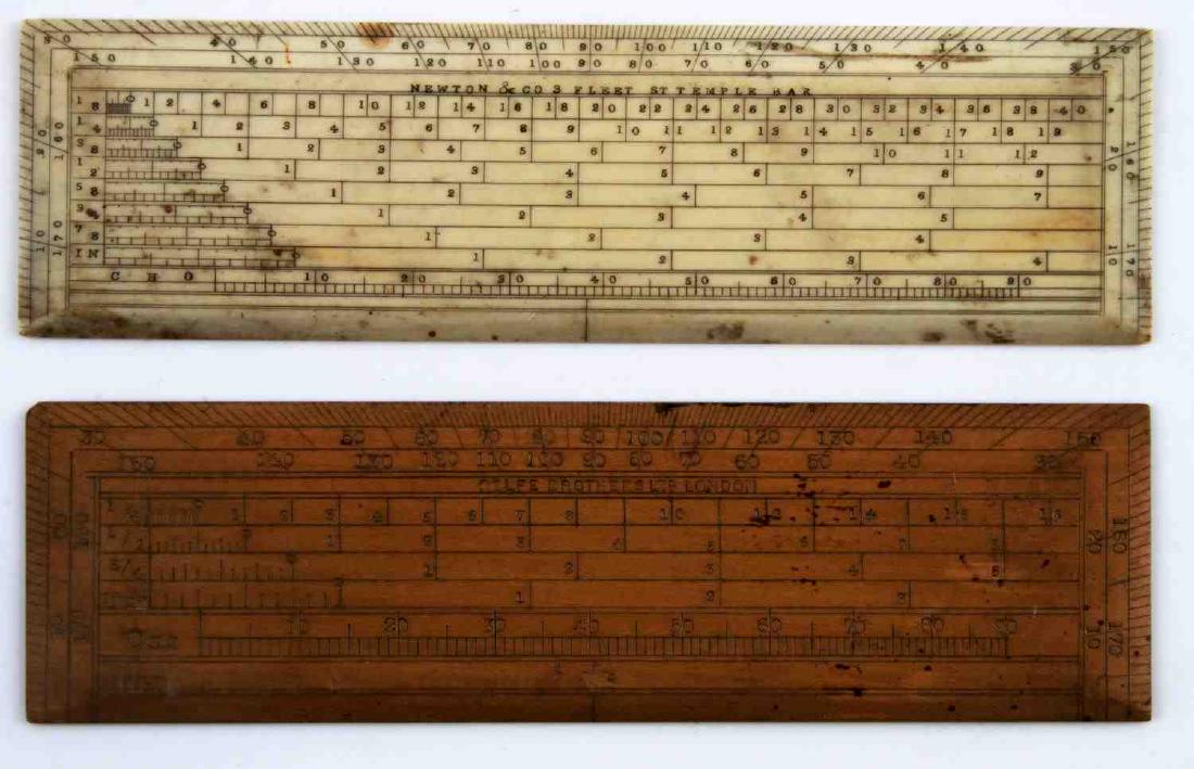 PAIR OF ANTIQUE BRITISH METRIC RULER WOOD & BONE: PAIR OF ANTIQUE BRITISH METRIC RULER WOOD & BONE