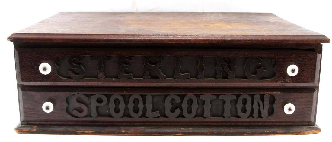 ANTIQUE SEWING SPOOL WOOD BOX: Reads on front sterling spool rolls, very good condition, measures 14 by 23 by 8 inches. G3