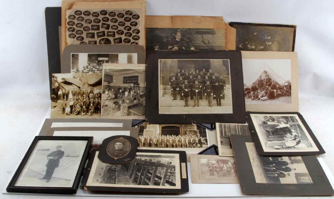 20 INDIAN WARS TO SPANISH AMERICAN PHOTOGRAPH LOT: There is a 1931 Gettysburg Span Am reunion photo, even a military prison inmate shot, some signed the size ranges from 16 by 12 inches the largest, down to the oval which is 6 by 5 inches. G3
