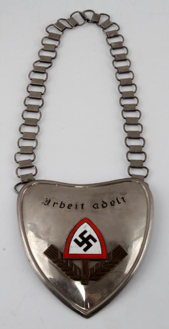 WWII GERMAN THIRD REICH RAD STANDARD BEARER GORGET: German RAD standard bearer's gorget. DRGM maker mark on the back hook. In very good condition.