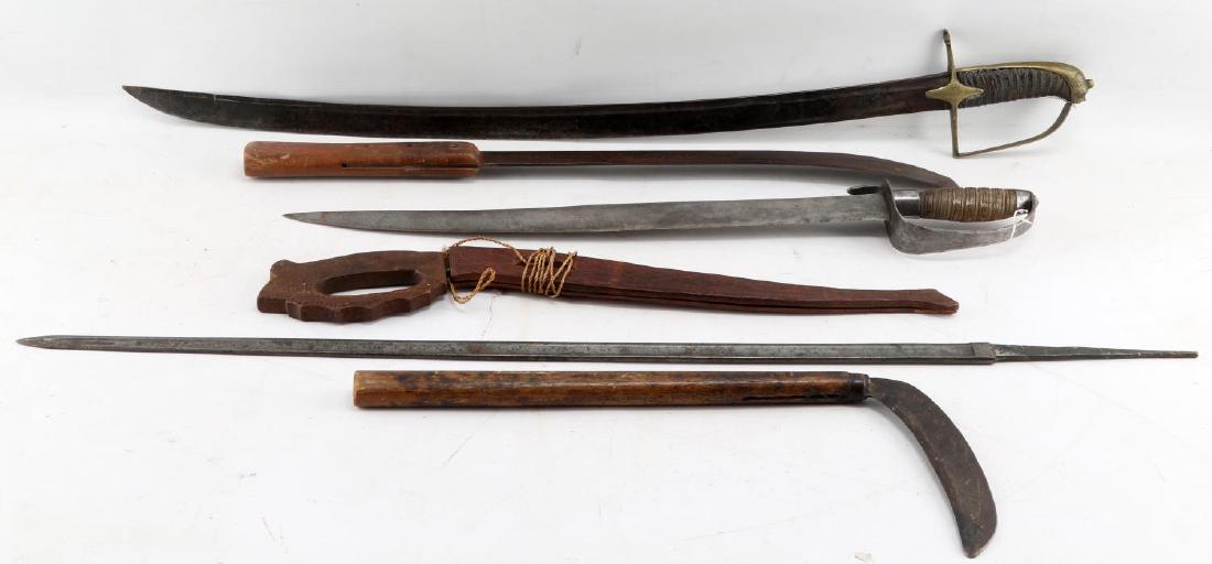 ANTIQUE SWORD & EDGED WEAPON LOT 6 BLADES: Includes Infantry sabre and other blades as photographed. EW 210, EW 195 MEW 80