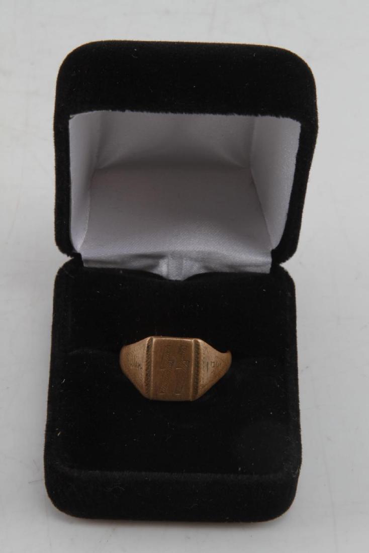 WWII GERMAN THIRD REICH BRASS LUBLIN 1941 RING: Brass ring with the SS sig runes on the front. On one side "Lublin" is written, while "1941" is written on the other. Size 11. In very good condition.
