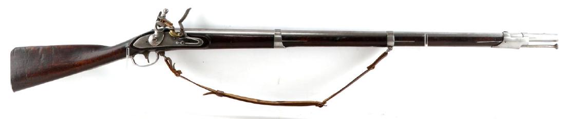 TOWER STYLE 1846 LINE INFANTRY FLINTLOCK MUSKET: The lockplate is unmarked metal and stock has been restored throughout, very good condition, fully functional. 75 calibre 53 inches overall.