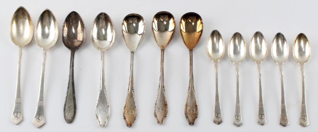 12 WWII GERMAN THIRD REICH SILVERWARE SPOONS LOT: 12 silver plate spoons. One Heinrich Himmler spoon marked with HH monogram and WMF on back measuring 5.5 inches. Four Reinhard Heydrich spoons marked with RH monogram. Marked with Wellner Patent 90 12