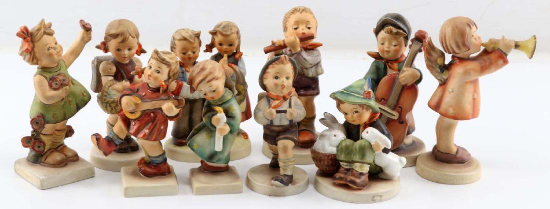 LOT OF 10 SMALL BEE GOEBEL HUMMEL FIGURINES: Lot of 10 Hummel figurines including "Birthday Serenade" measuring 4.5 inches; "Morning Concert" 5.5 inches; "Playmates" 4 inches, among others. All in very good condition.