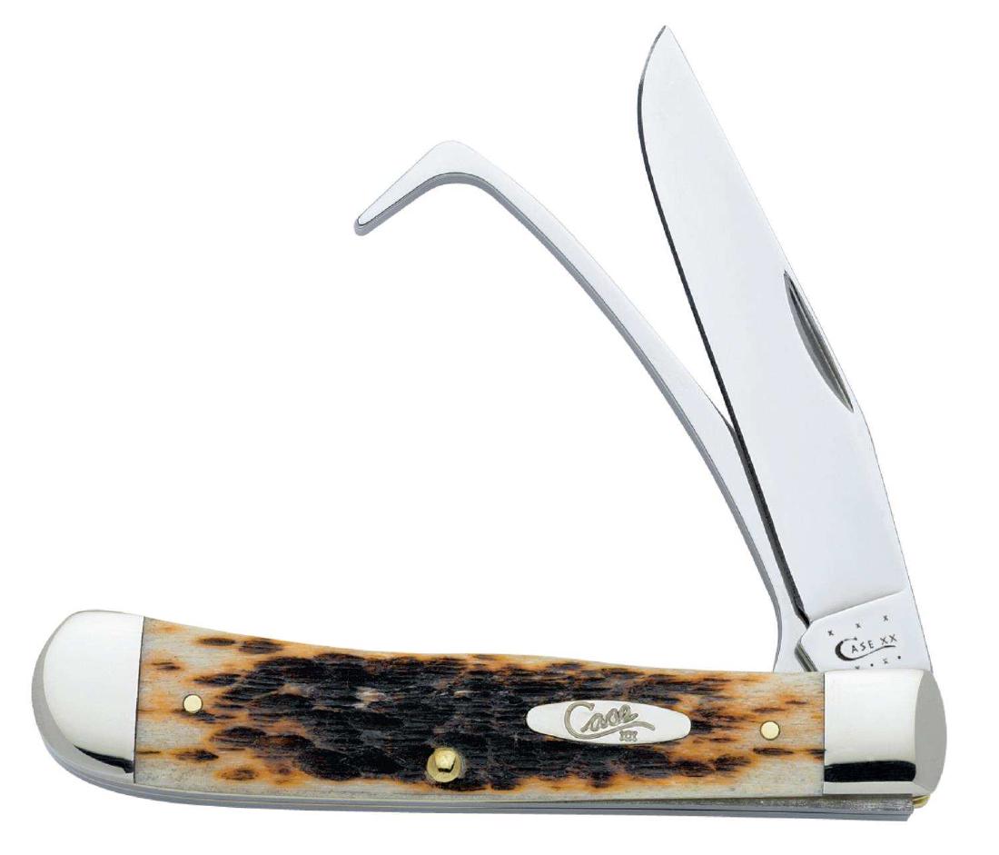 EQUESTRIANS KNIFE CASE KNIFE MODEL NUMBER 00144: Our Amber Bone color and Peach Seed jig are signatures of the Case brand and the true heart of the Case line. The Tru-Sharp™ surgical steel blades ensure lasting beauty and reliable function. Mirror