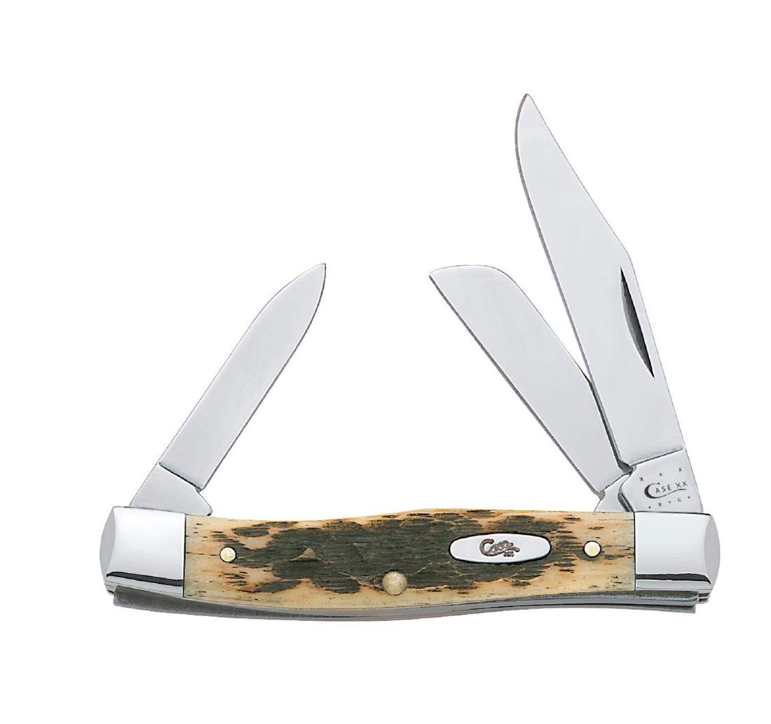 MEDIUM STOCKMAN CASE KNIFE MODEL NUMBER 00079: Many Case users call on our traditional alloy steel blades to get the job done right while enjoying its ease of re-sharpening. Mirror-Polished Chrome Vanadium (CV) Steel, Peach Seed Jig, Case Oval Scr