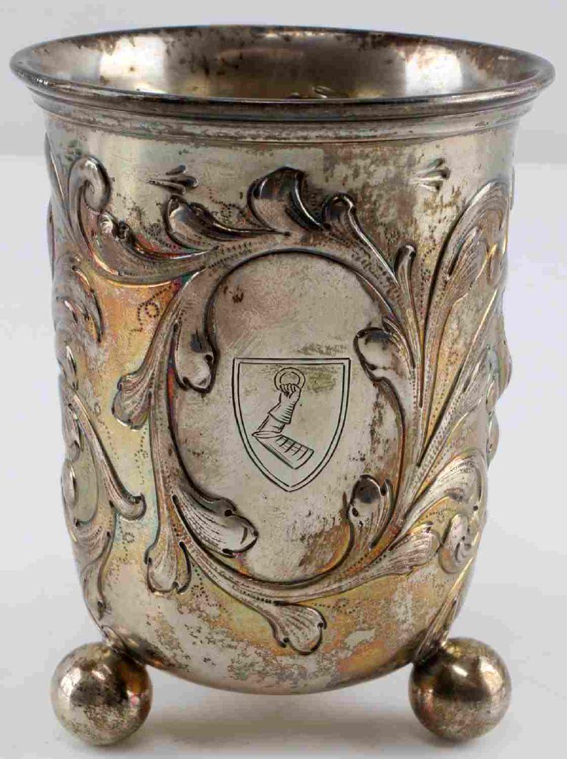 WWII GERMAN HERMANN GOERING SILVER REPOUSSE CUP: From Goering's personal collection and made by Wagner, this is a .800 silver repousse cup with the infamous arm with ring monogram of Luftwaffe Commander Hermann Goering. Excellent condition overall w