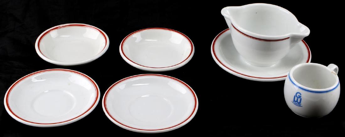 WWII GERMAN THIRD REICH DAF CHINA 6 PIECES: Hutshenreuther Bavarian china DAF stamped on base, includes gravy boat , GW Tuche manufacturer with non matching saucer, 2 cup saucers and 2 finger bowls. MA503