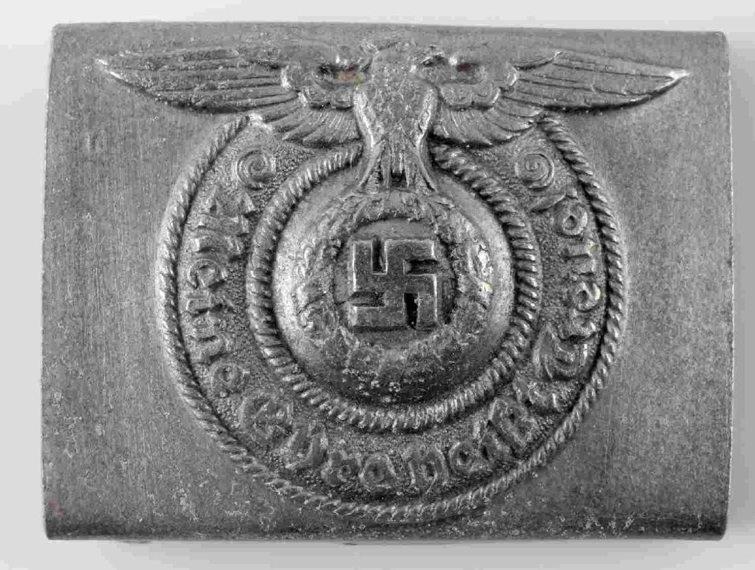 WWII GERMAN THIRD REICH SS BELT BUCKLE: RZM and SS stamped reverse, aluminum. Unauthenticated sold as is.
