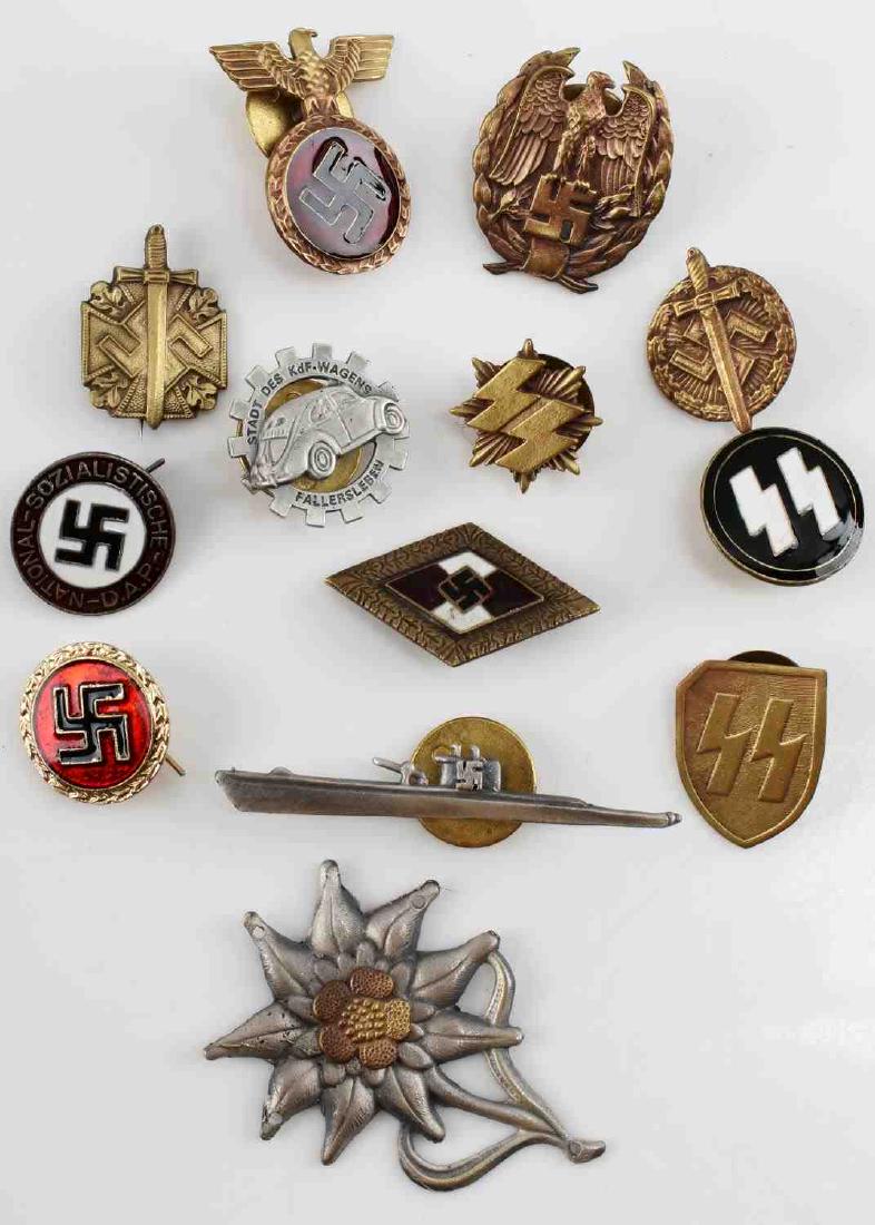 LOT OF 13 NSDAP GERMAN WWII PINS BADGES & TINNIES