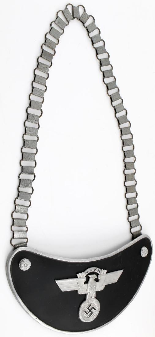 WWII GERMAN THIRD REICH NSKK FLAG BEARER GORGET: NSKK Flag Bearer's gorget with chain. Has RZM marks on the back hook. In very good condition. Unauthenticated/Sold 'as is' This lot has a reserve.