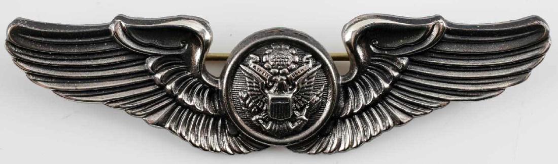 WWII UNITED STATES AIR FORCE SILVER AIRCREW WINGS: WWII USAF Silver Aircrew wings. Reverse maker marked "Meyer New York" and Sterling. Measures 3" X 13/16". One piece silver construction. Excellent condition with great silver patina.