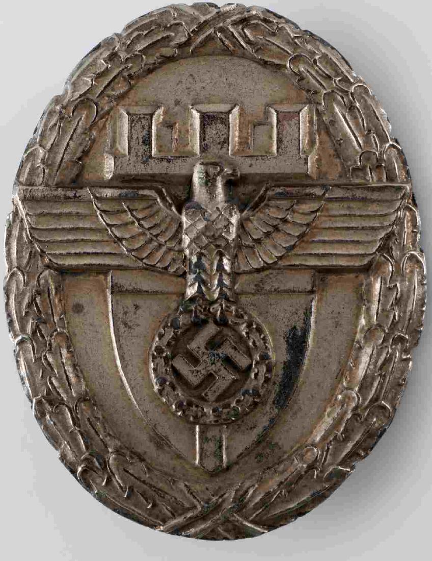 GERMAN WWII THIRD REICH EAST PRUSSIA HONOR BADGE: German WWII Gau East Prussia Honor Badge. Measures About 1 inch wide by 1 inch tall. Reverse is maker marked "J Godet Sohn Berlin". Nickel construction. Very good condition.