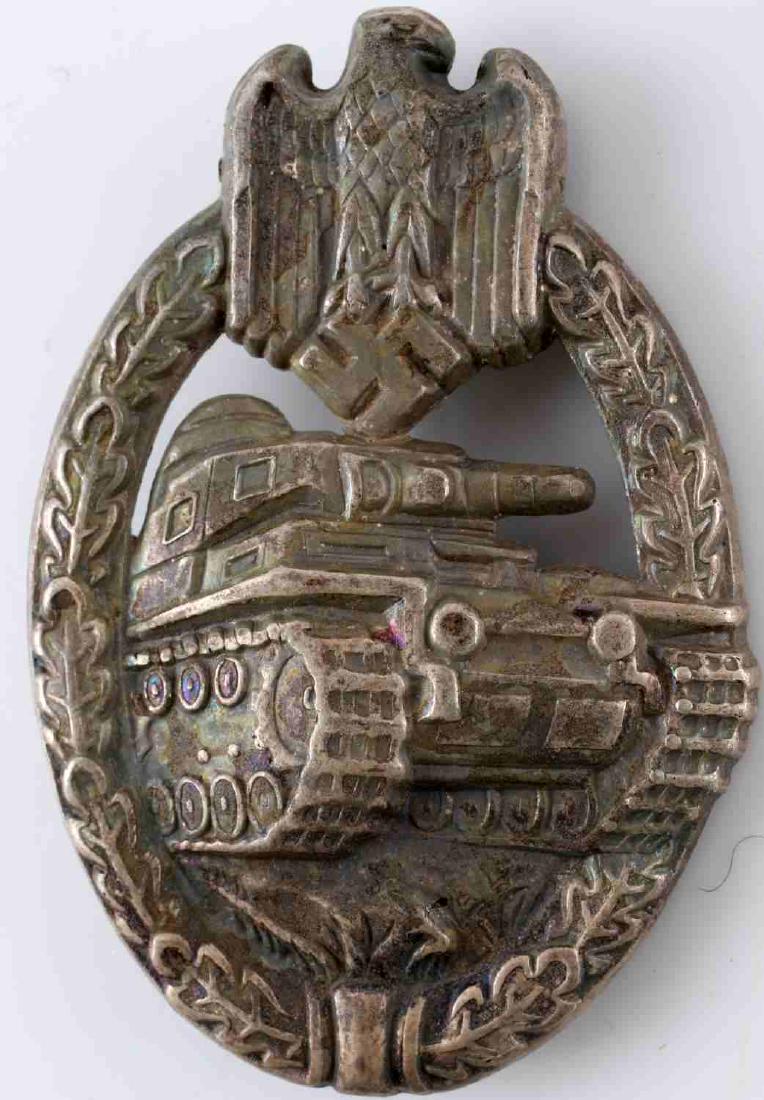 WWII GERMAN THIRD REICH PANZER ASSAULT BADGE: German Panzer assault badge in silver. Hollow-backed nickel construction. In very good condition.