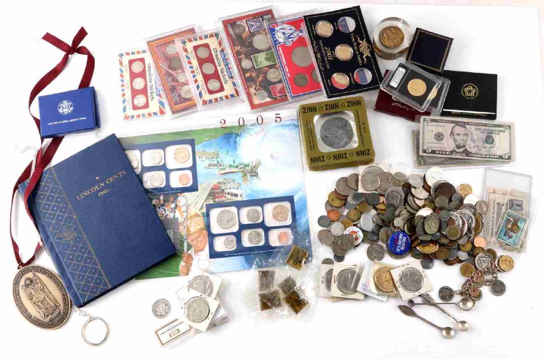 OVER 9 LBS OF WORLD COINS CURRENCY & NUMISMATICS: Excellent grouping of all things numismatic, silver , sets, and more. Truly unsearched.