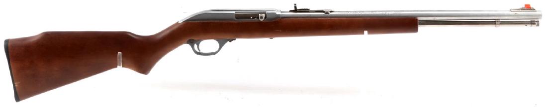 MARLIN 60 SB SEMI AUTO RIFLE .22 LR SATIN FINISH: Satin finish steel, hardwood stock, maker marked to left side 19 inch barrel, serial no. to left side receiver, incline front and dovetail rear sight, wood butt, bore is good and clear, little oxidati