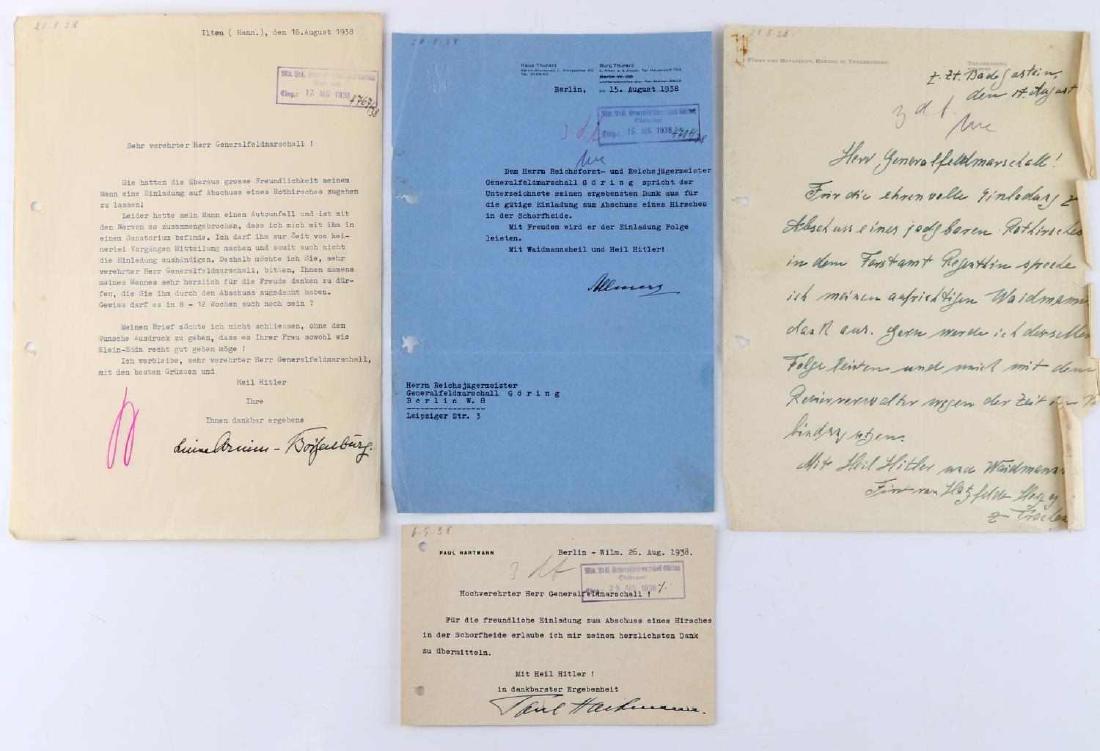 WWII GERMAN FIELD MARSHALL GORING LETTERS TO HIM: Lot of 4 letters or notes from High ranking Nazi officers to Hermann Goring, 3 of the 4 have Goring's intake stamp dated, all are signed by sender, all very good. D349